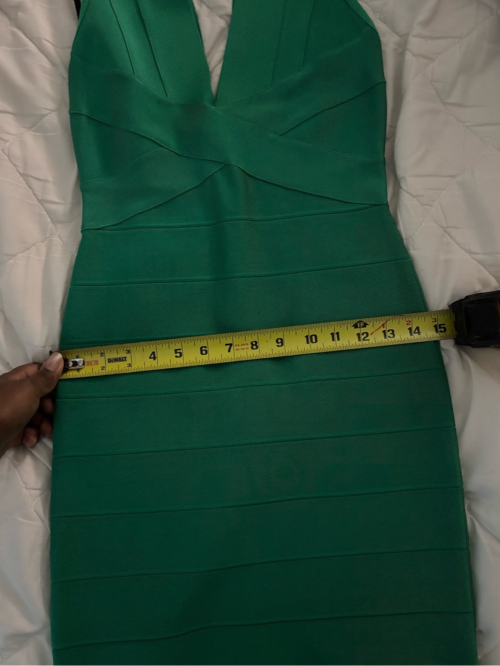 Sleeveless V-Neck Green Bodycon Dress - Picture 5 of 7